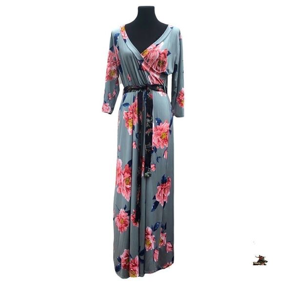 Size 14/16 Jeanette Plus Front Wrap Flattering Long Floral Dress! - Picture 2 of 8